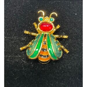 Joan Rivers Classics Collection Bee Pin Green Enamel Red Cabochon Brooch J55738